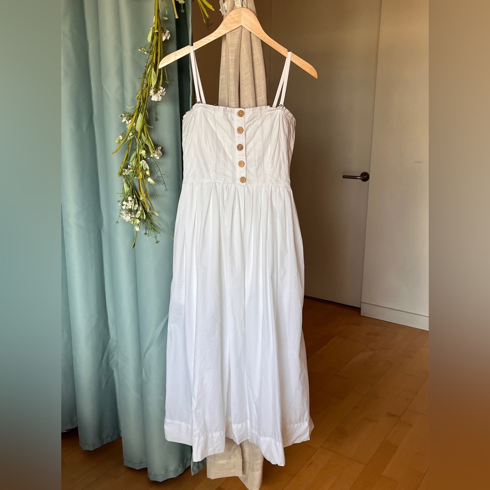 FREE PEOPLE, Lilah Pleated Tube Smocked Button Midi Dress in White, Large